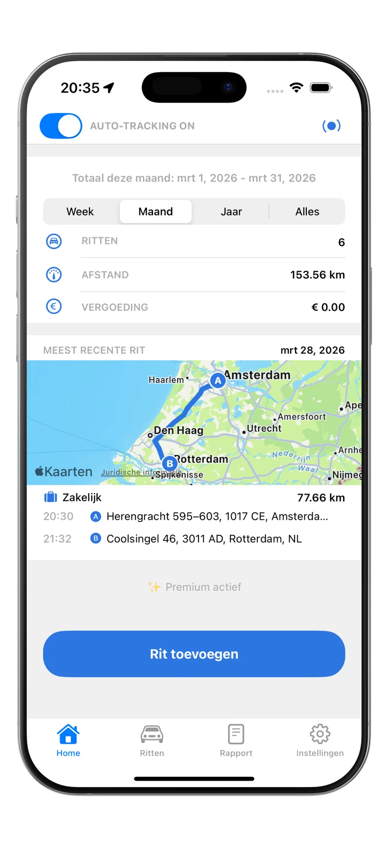 Rittenregistratie app automatisch bijhouden