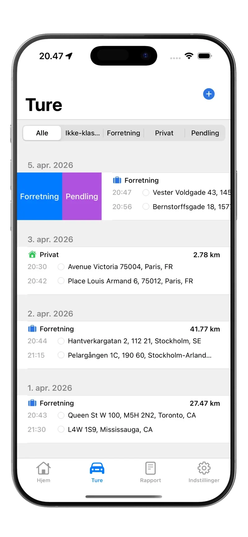 Turliste i Tripbook med automatisk registrerede ture