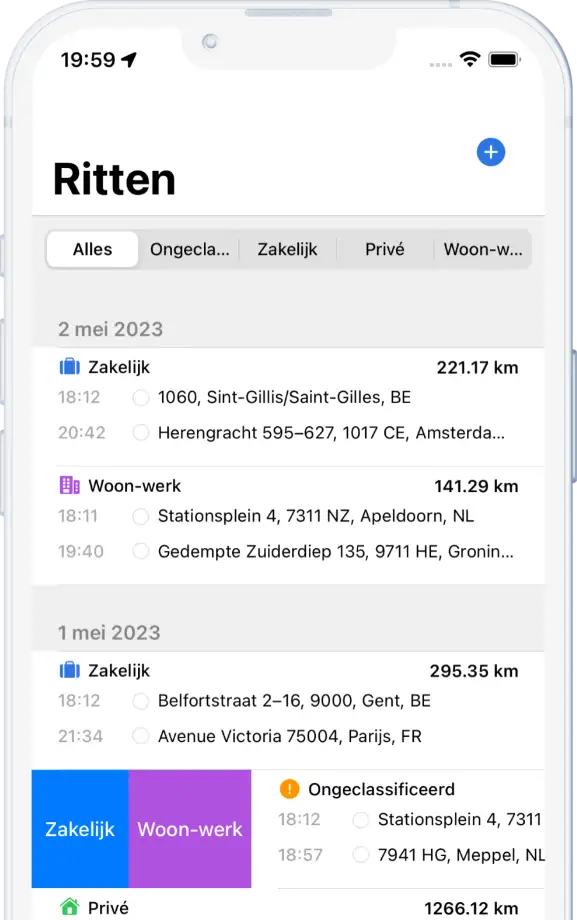 Rittenregistratie app classificeren