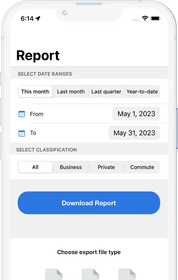 Mileage Tracking Reports in XLS, CSV and PDF